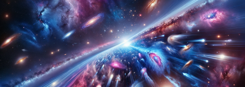 A cosmic scene depicting the expansion of the universe.