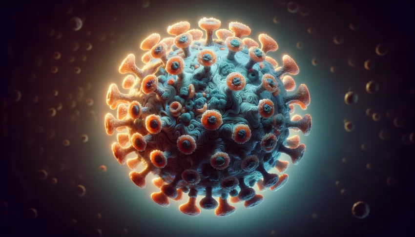 image depicting a generic virus particle as seen under an electron microscope.