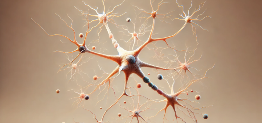 A detailed, realistic illustration of neurons. The image showcases the structure of neurons, including the cell body, dendrites, and axons. It highlights the synaptic connections between neurons and depicts neurotransmitter activity at the synapses. The background is a simple, neutral color, ensuring the focus remains on the neuron structures.