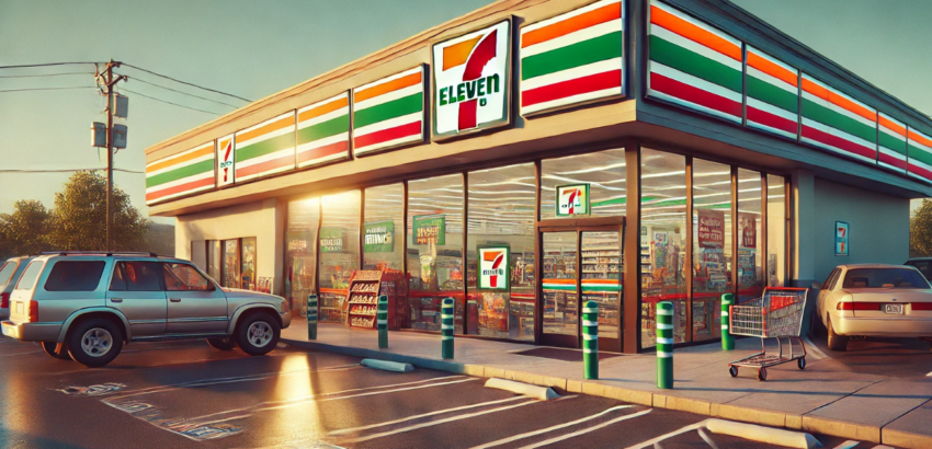 image of a 7-Eleven store viewed from the parking lot.