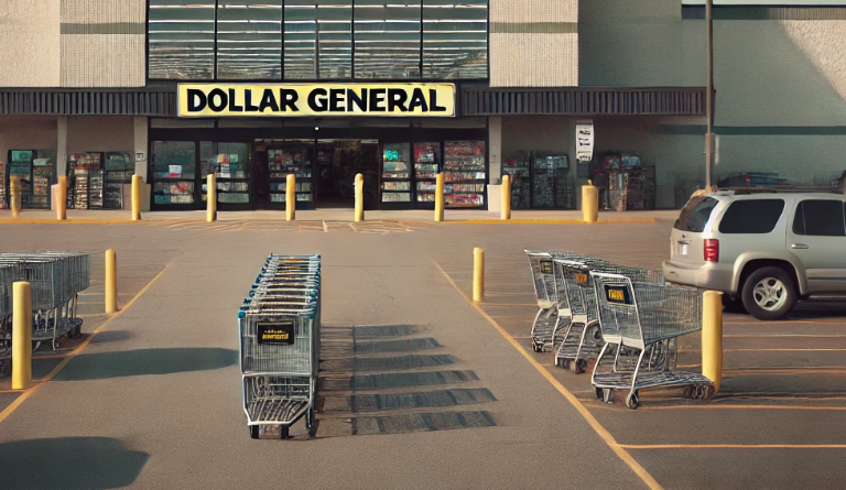 image of a Dollar General store viewed from the parking lot.