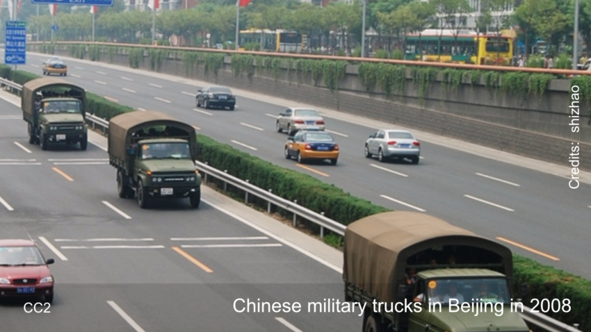 Chinese military trucks in Bejing in 2008.