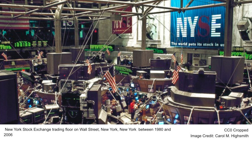 New York Stock Exchange trading floor on Wall Street, New York, New York between 1980 and 2006