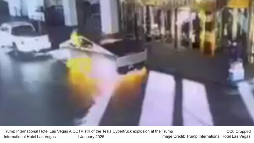 Trump International Hotel Las Vegas A CCTV still of the Tesla Cybertruck explosion at the Trump